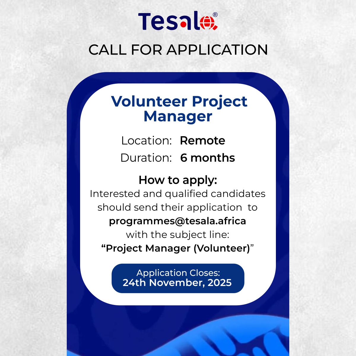 Project Manager (Volunteer) Vacancy